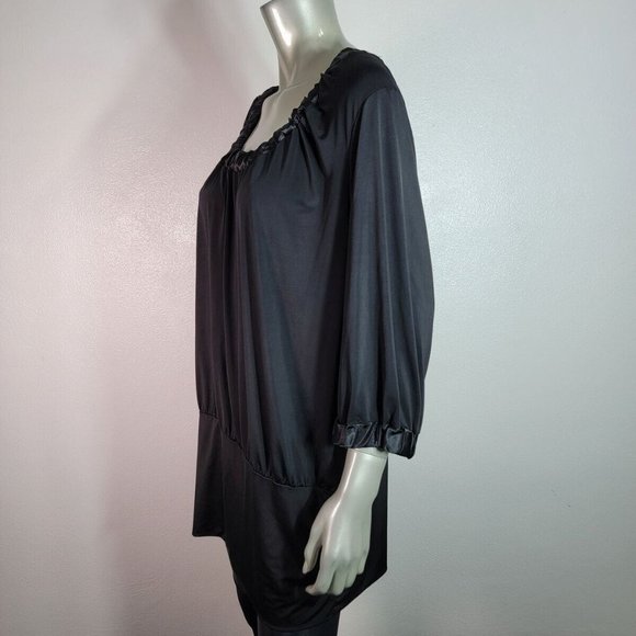 Dots Top Plus Size 3X 3/4 Sleeve Pullover Stretch Banded Hem Casual Black - Picture 3 of 7